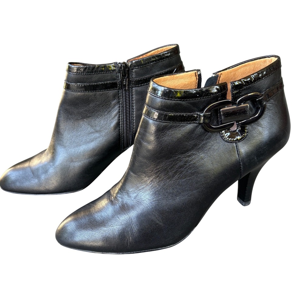 Sofft 8m Ankle Boots Black Leather Pointed Toe Buckle Detail Side Zip‎ Booties